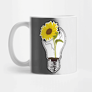 Sunflower in broken lightbulb Mug